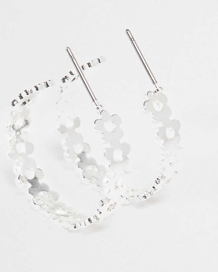 Girls white flower hoop earrings