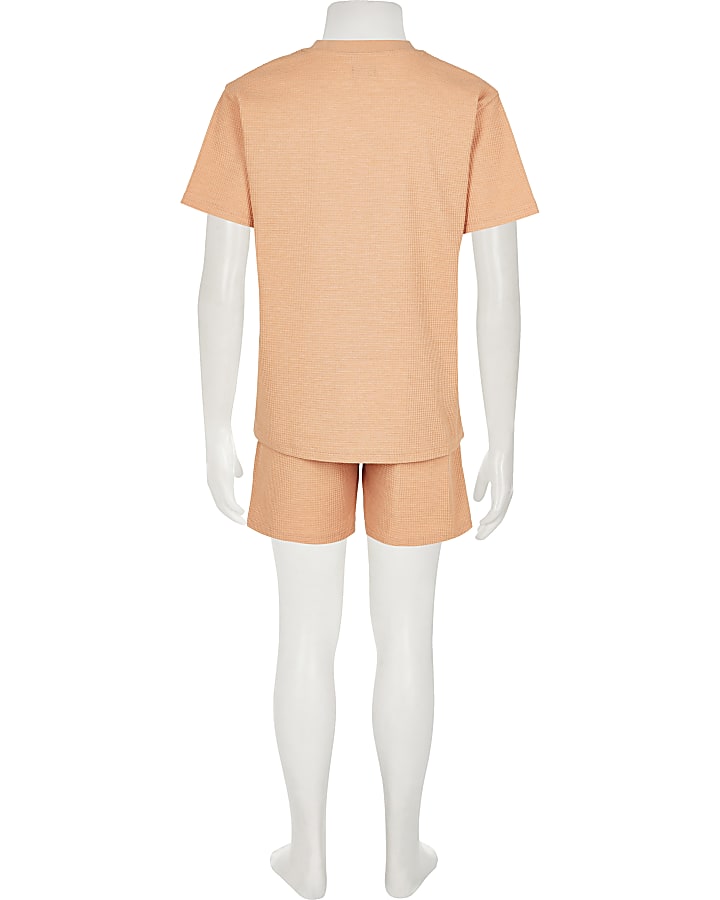 Boys orange waffle shorts outfit