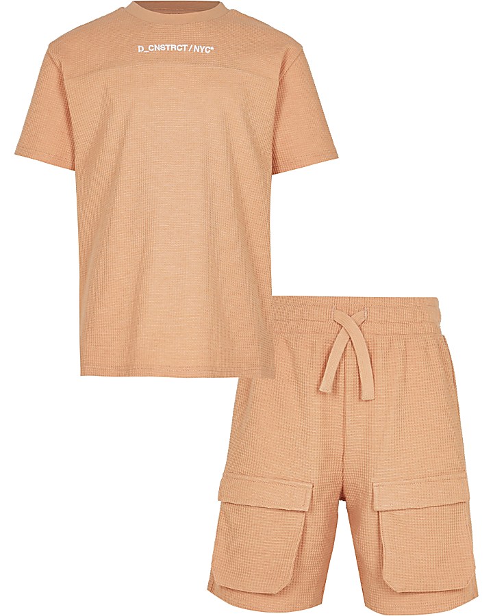 Boys orange waffle shorts outfit