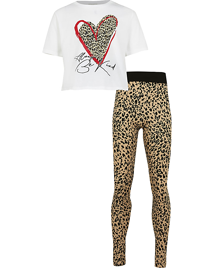 Girls white leopard heart t-shirt outfit