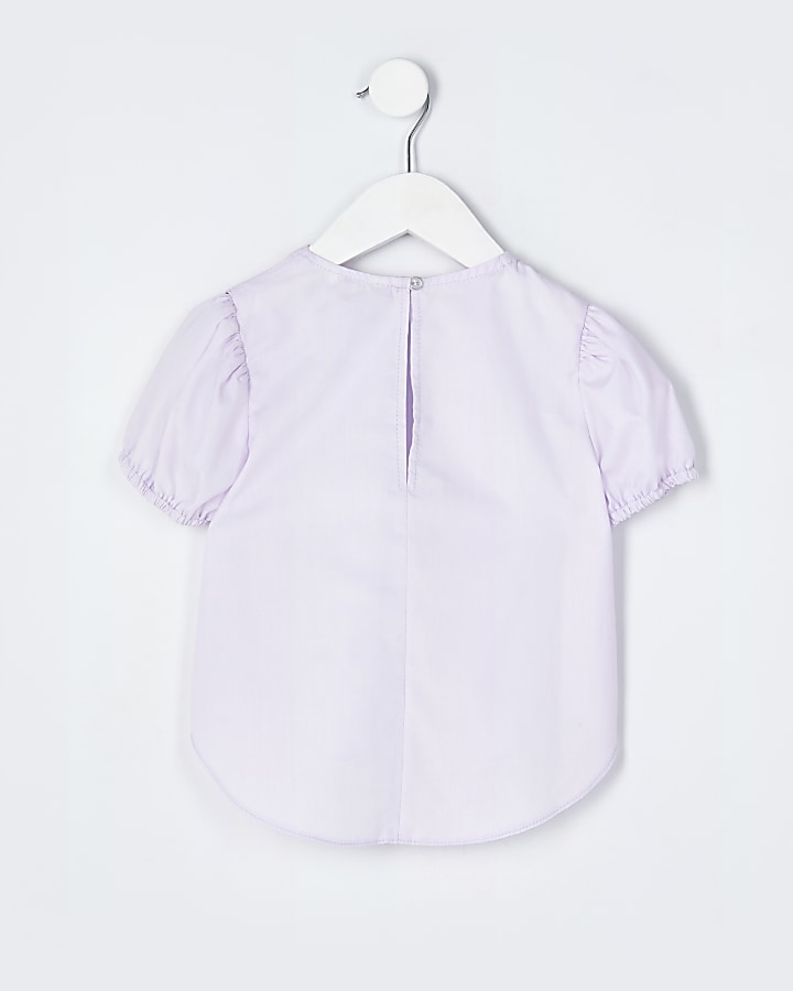 Mini girls purple bow collar blouse