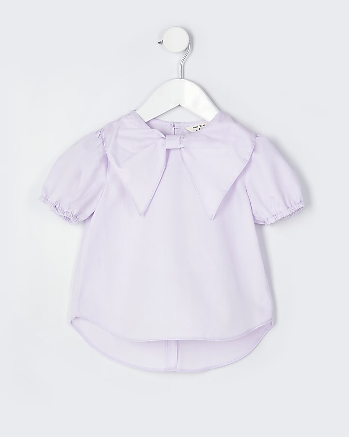 Mini girls purple bow collar blouse