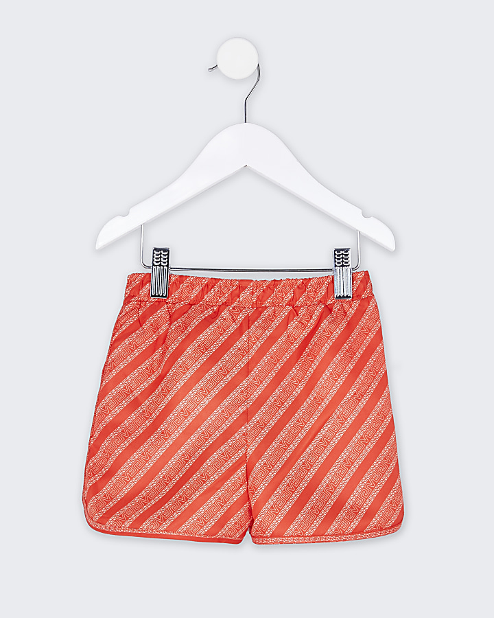 Mini boys red RI monogram swim shorts