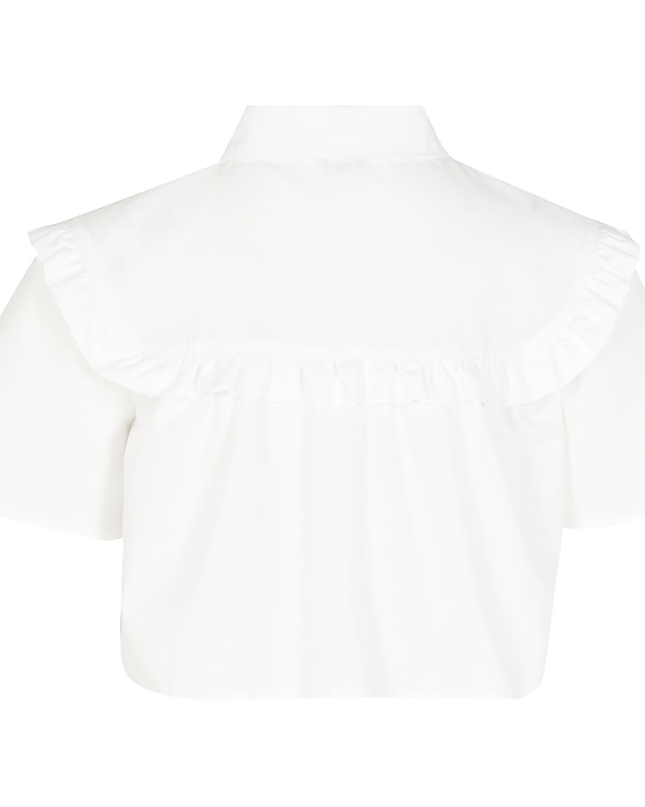 Girls white frill detail crop shirt