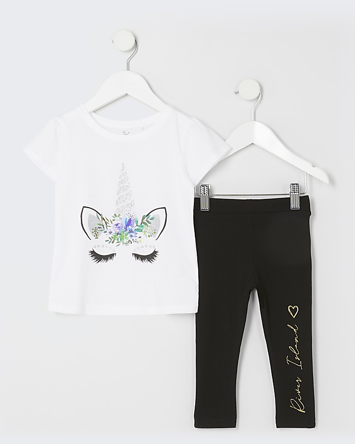 Mini girls white unicorn t-shirt outfit
