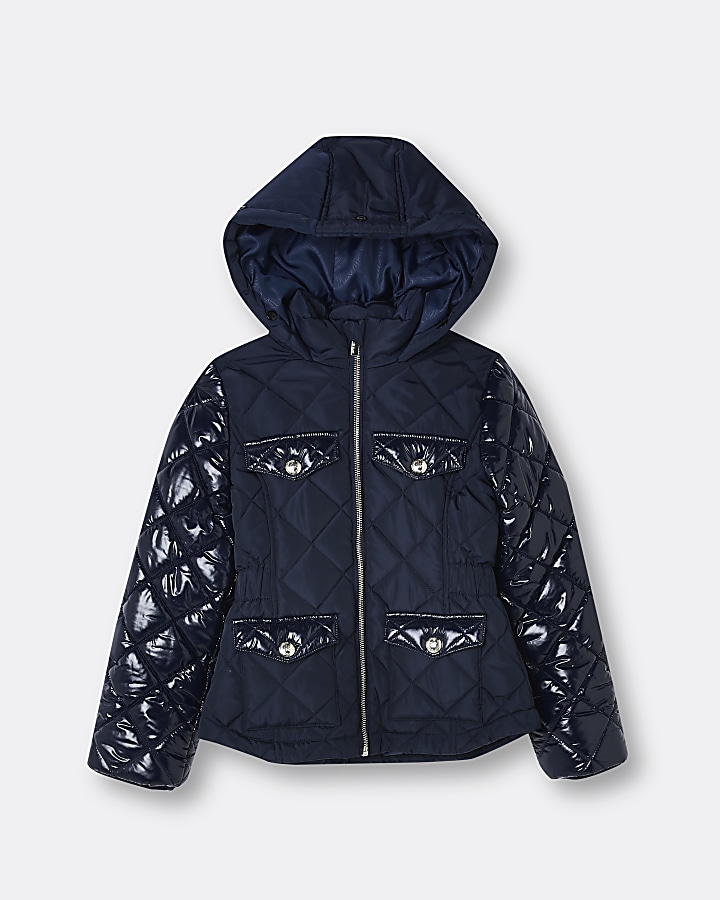 Girls navy quilted puffer coat