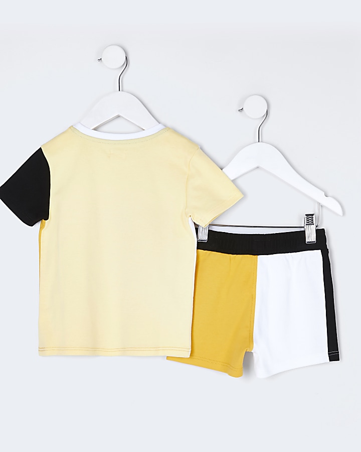 Mini boys yellow block taped t-shirt outfit
