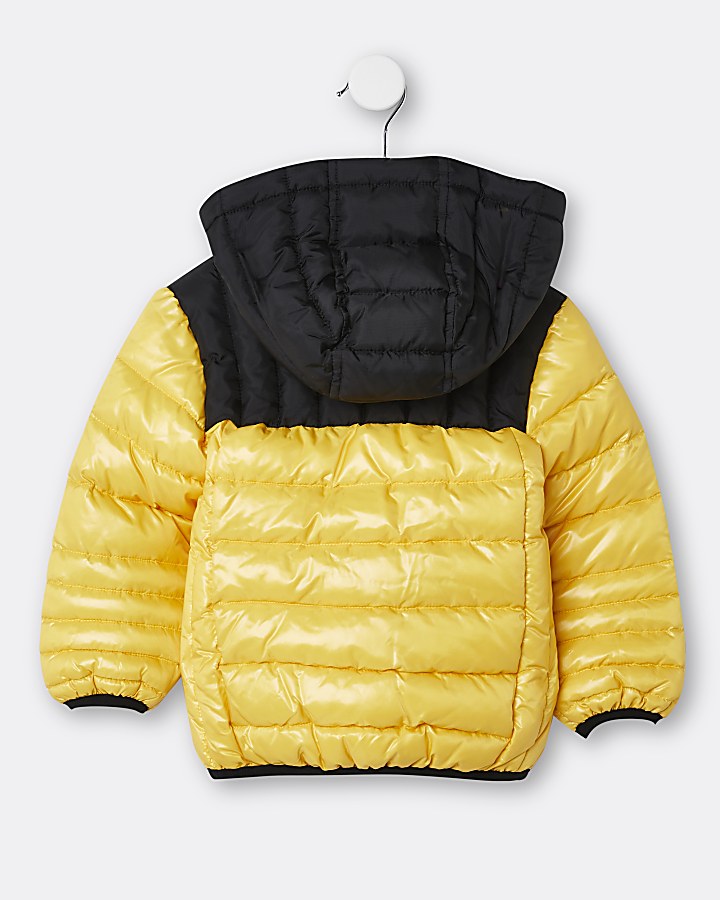 Mini boys yellow hooded puffer coat