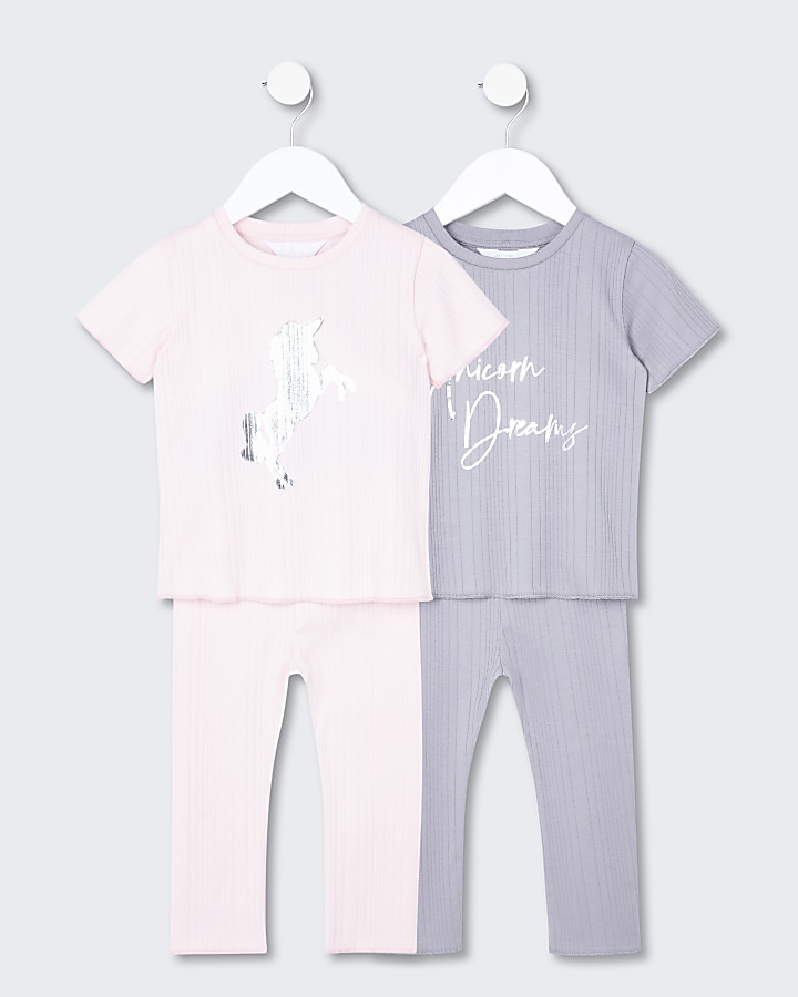 Mini girls pink unicorn pyjama set pack of 2