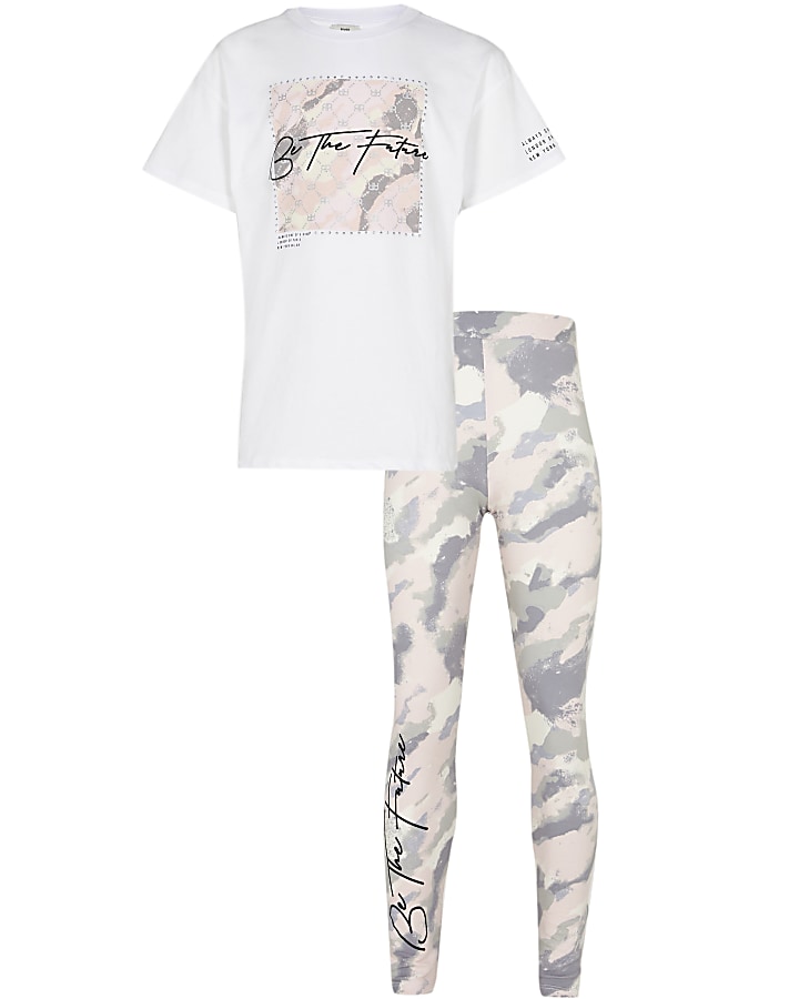 Girls pink camo leggings outfit