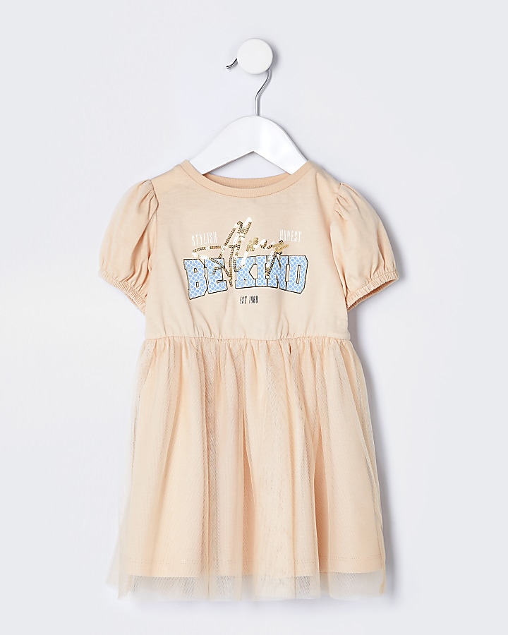 Mini girls stone t-shirt tulle dress