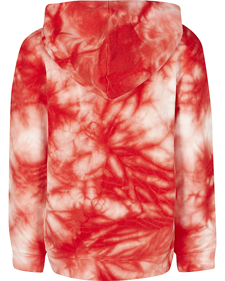 Boys red tie dye printed hoodie