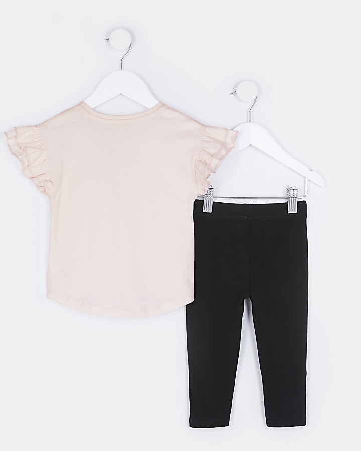 Mini girls pink bow t-shirt and leggings set