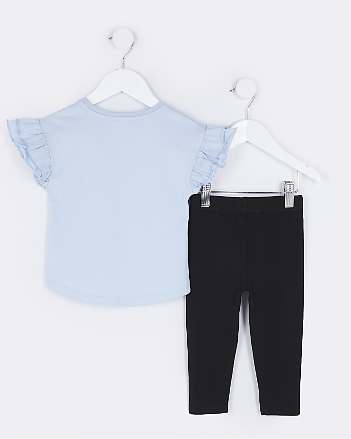 Mini girls blue bow t-shirt and leggings set