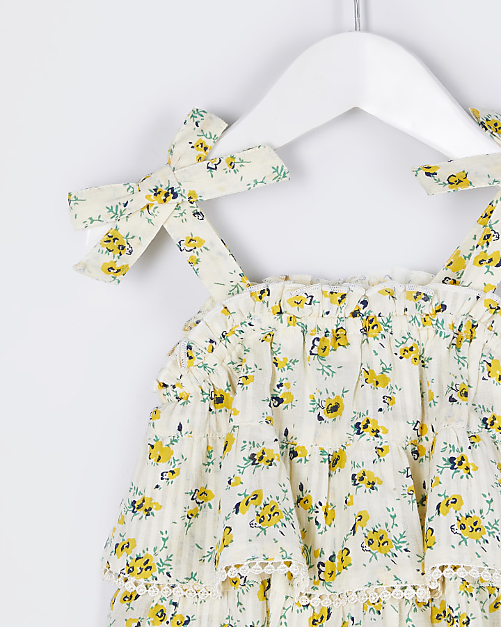 Mini girl yellow floral lace frill playsuit
