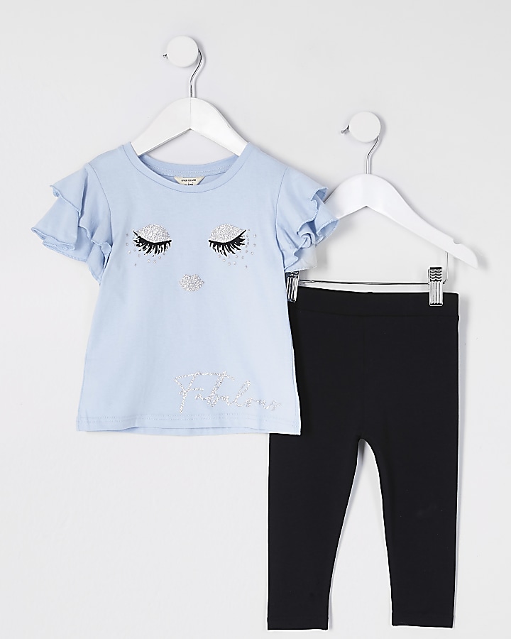 Mini girls blue eyelash t-shirt outfit