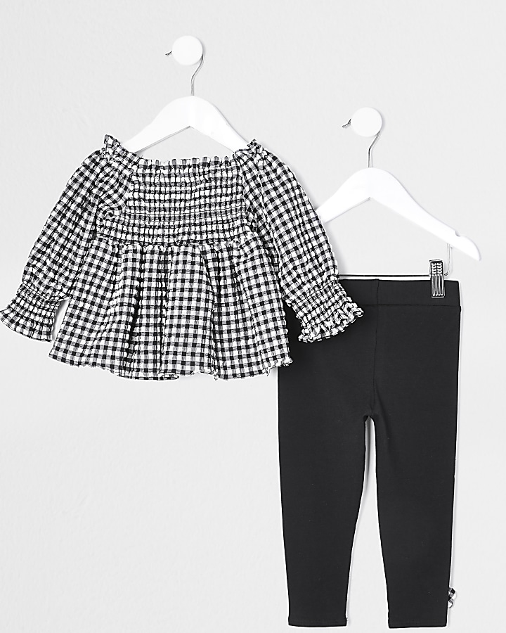 Mini girls black gingham top outfit