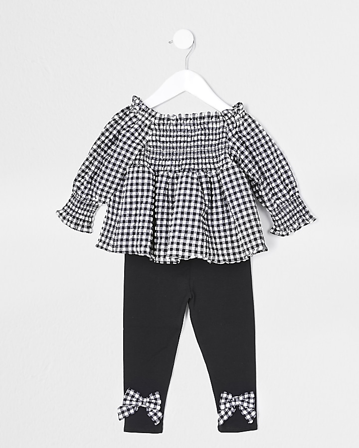 Mini girls black gingham top outfit