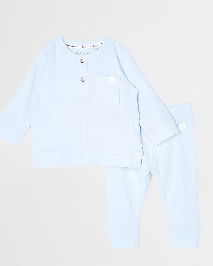 Baby blue grandad neck ribbed legging outfit