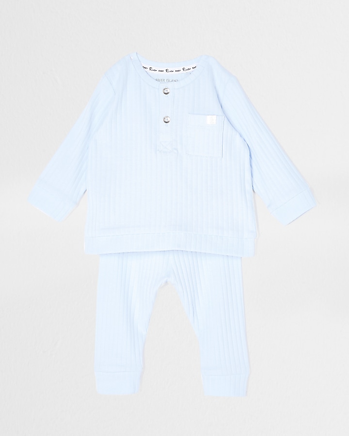 Baby blue grandad neck ribbed legging outfit