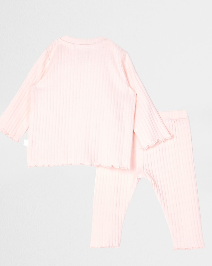 Baby pink bow ribbed legging outfit