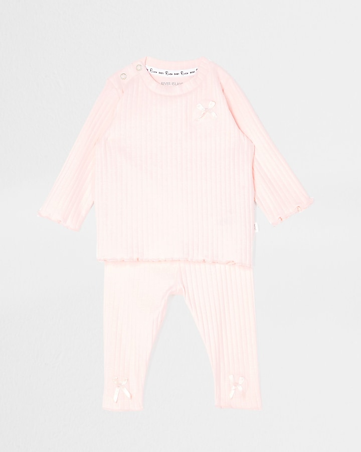 Baby pink bow ribbed legging outfit