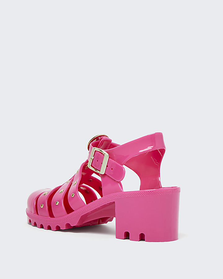 Girls bright pink jelly heeled sandals