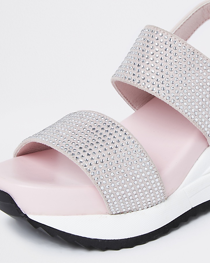 Girls pink double strap sports wedge sandals