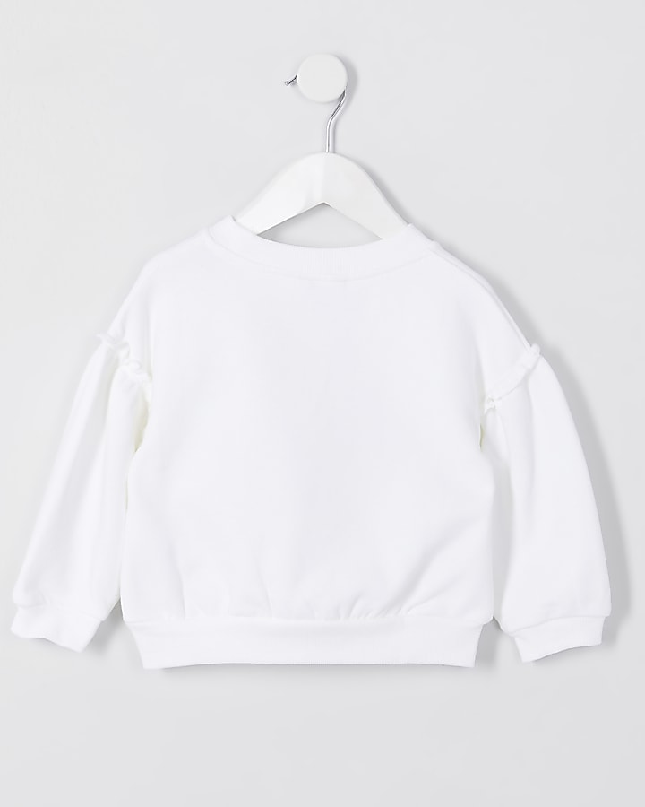 Mini girls white 'lovely' print sweatshirt