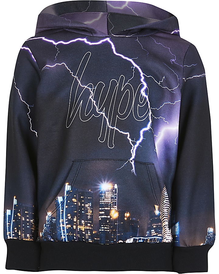 Boys black Hype skyline print hoodie