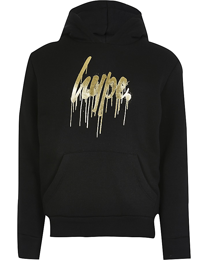 Boys black Hype gold drip print hoodie
