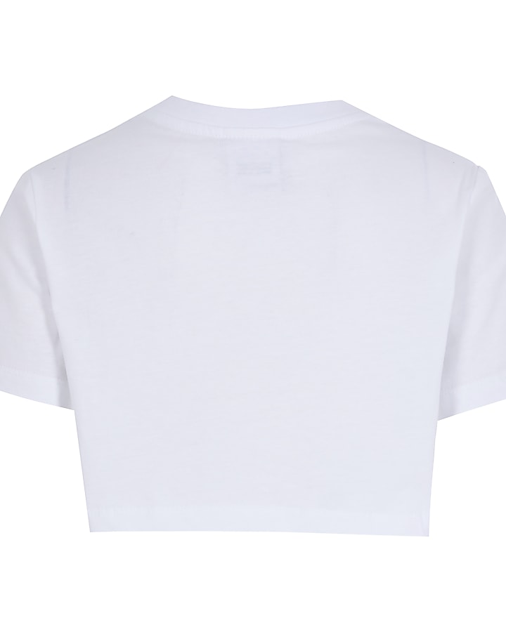 Girls white RI x Hype cropped t-shirt