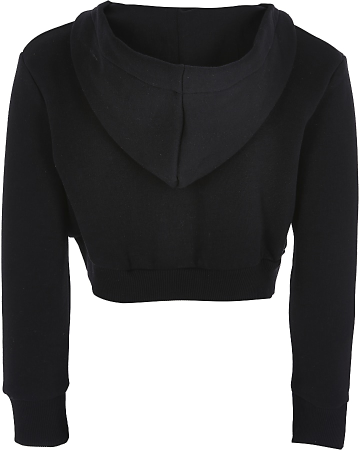Girls Hype black diamante crop hoodie
