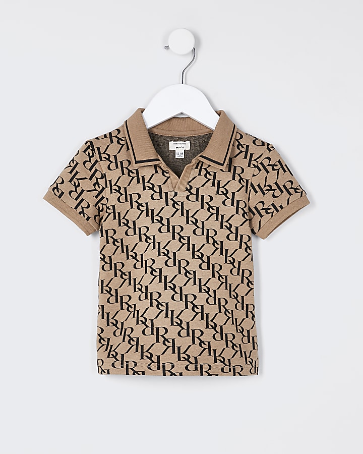 Mini boys stone monogram polo shirt
