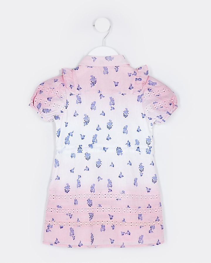 Mini girls pink puff sleeve shirt dress