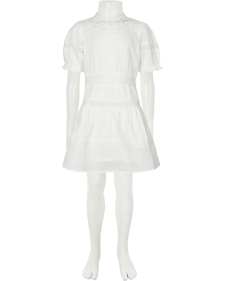 Girls white broderie dress