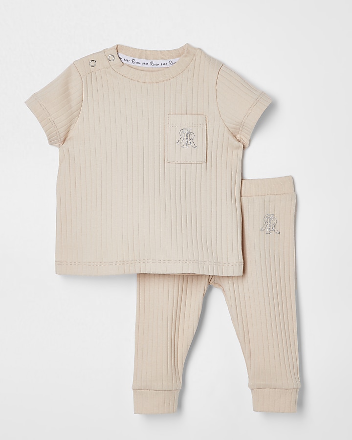 Baby beige ribbed outfit