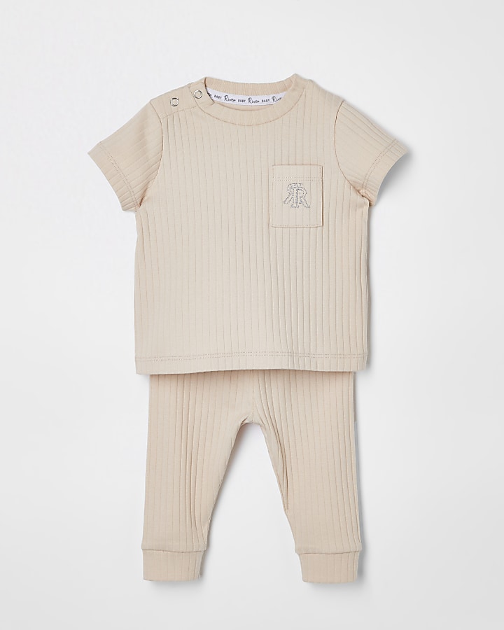 Baby beige ribbed outfit