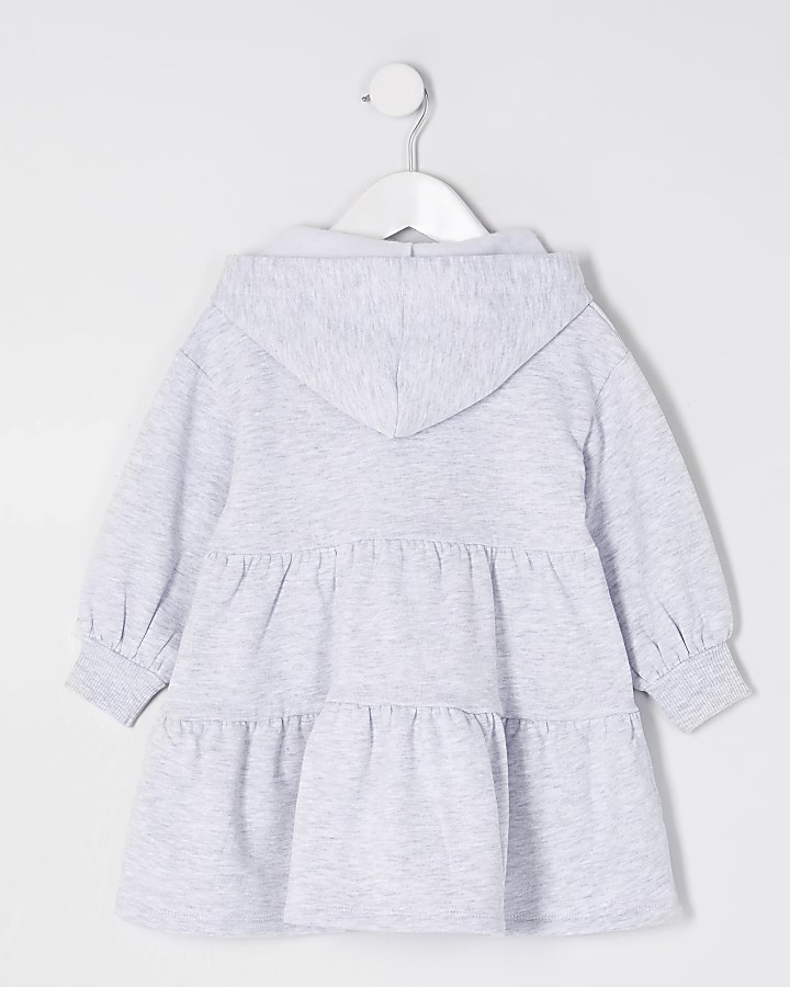 Mini girls grey hooded tiered sweat dress