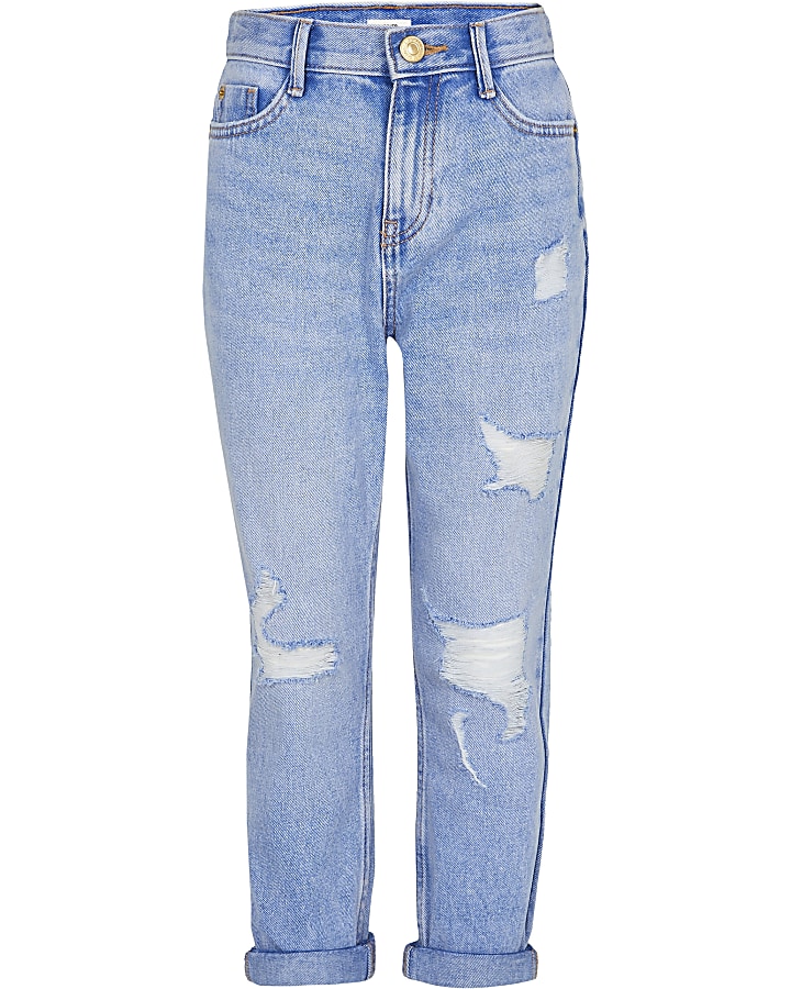 Age 13+ girls blue Mom ripped jeans