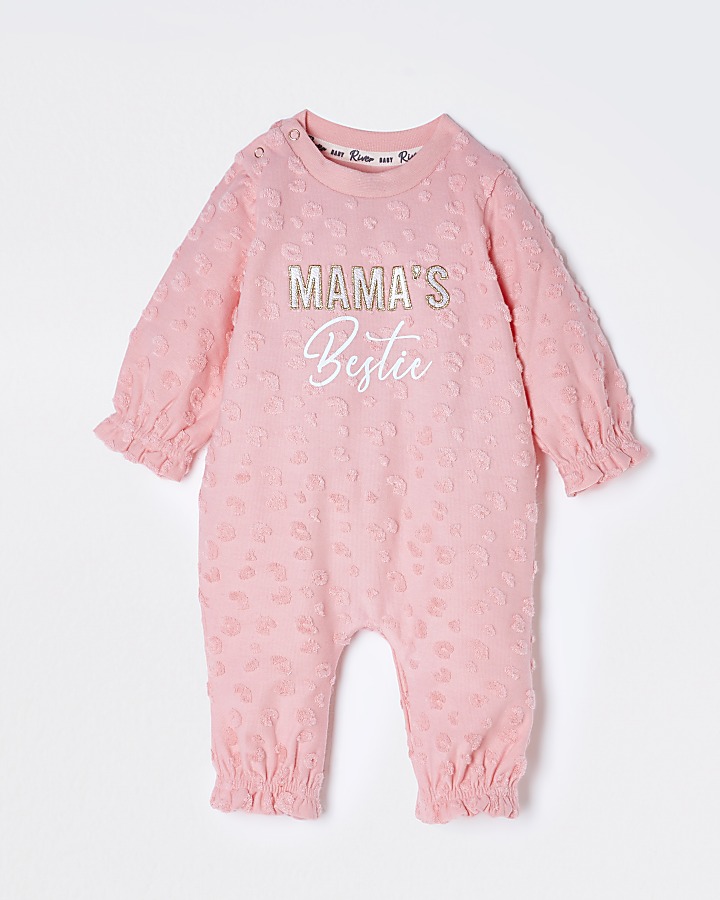 Baby coral 'Mamas Bestie' baby grow