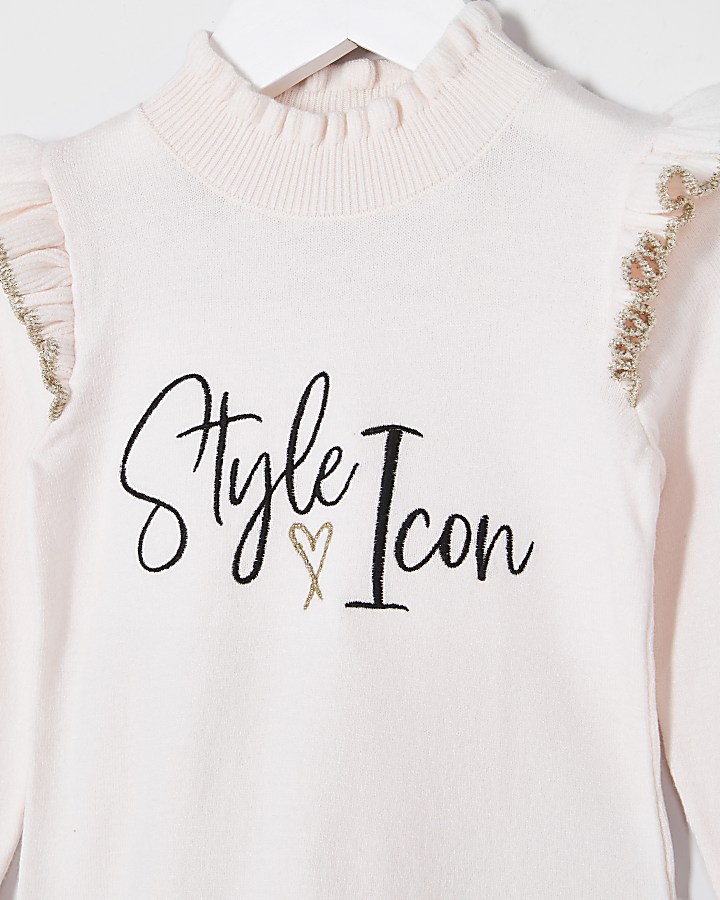 Mini girls pink 'Style icon' frill jumper