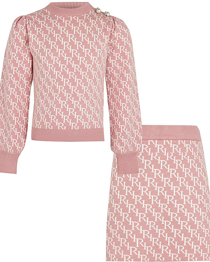 Girls pink RI monogram skirt outfit