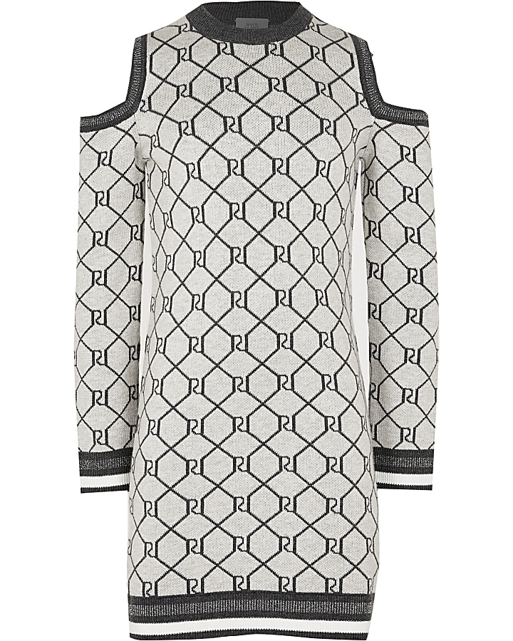 Girls grey RI monogram jumper dress
