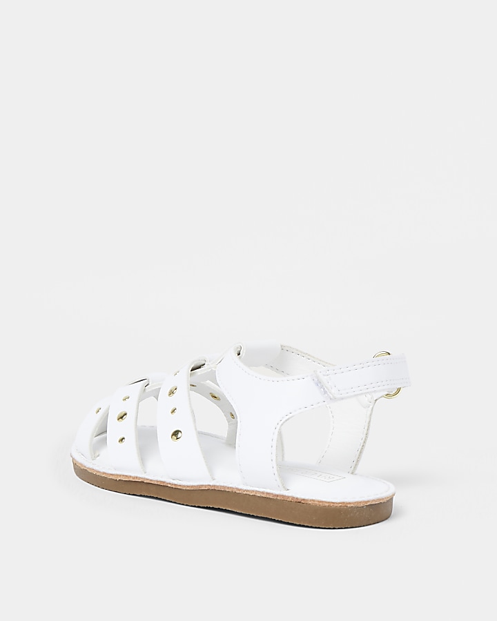 Mini girls white studded strappy sandals
