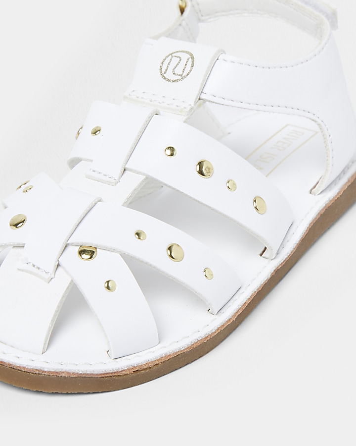 Mini girls white studded strappy sandals