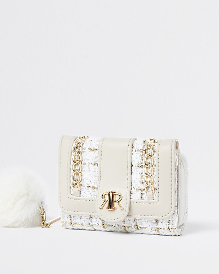 Girls cream boucle fold out purse