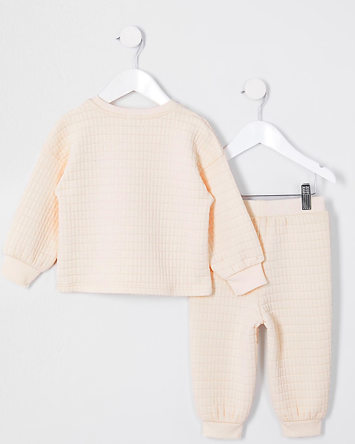 Mini girls cream waffle texture outfit