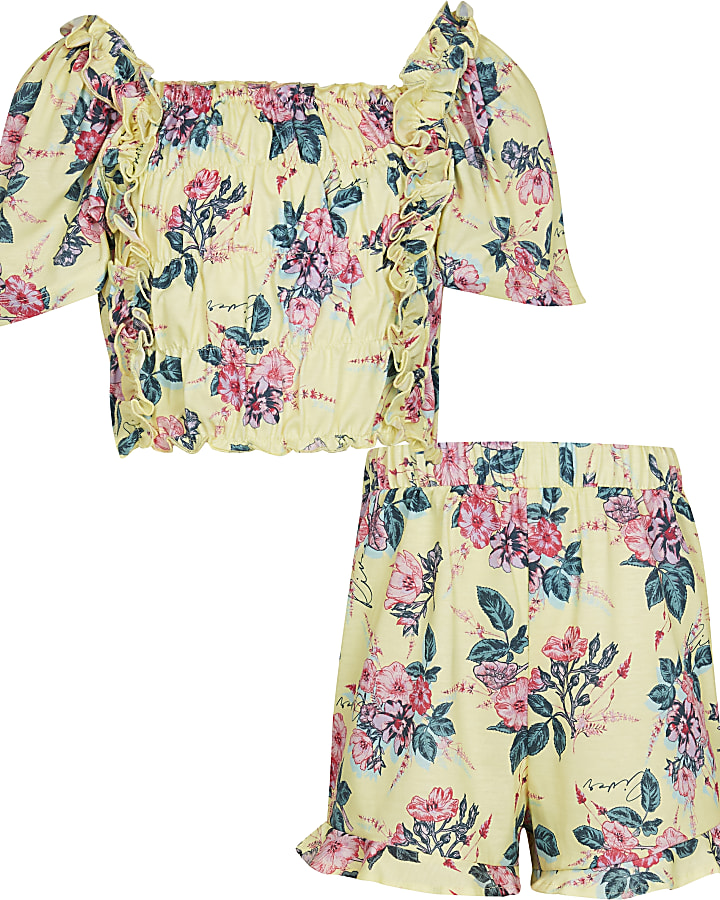 Girls yellow floral co-ord outfit
