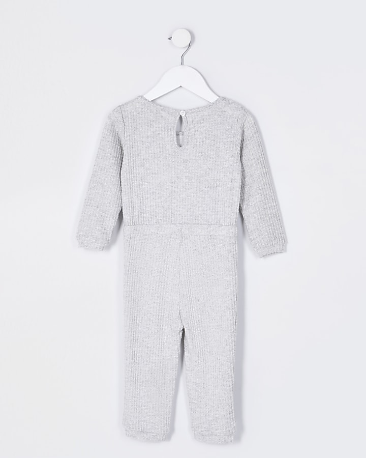 Mini girls grey RR embroidered waffle onesie